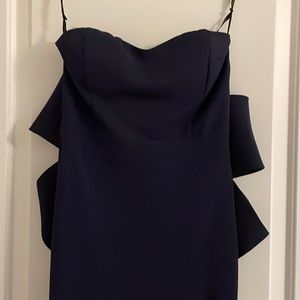 Navy bow back detail strapless gown